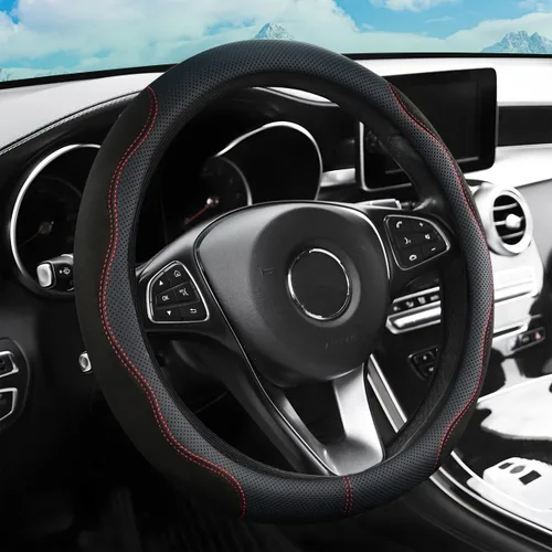 Vista 5 de zipelo Funda para volante de automóvil de 14.5"-15", protector de rueda interior de automóvil con cuero forrado antideslizante duradero, suave