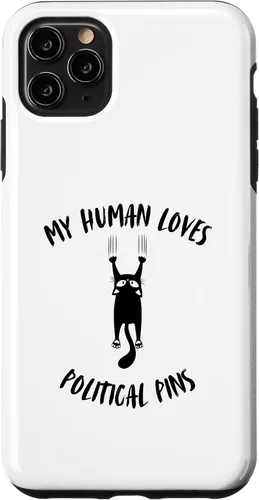 Vista 13 de iPhone 16 My Human Loves Political Pins - Cat Parent Hobby Lover Case