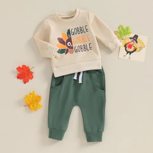 Vista 2 de Ropa de otoño e invierno para bebés y niños pequeños, sudadera con cuello redondo, sudadera con cuello redondo y pantalón largo, 2 piezas
