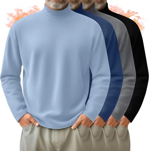 Vista 24 de Paquete de 4 Camisas de Cuello Alto Simulado para Hombre, Suéter Pullover Térmico de Manga Larga, Camiseta Interior Casual de Ajuste Holgado