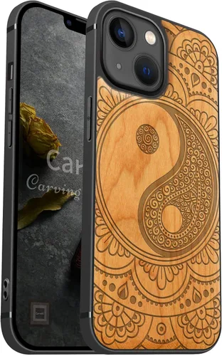 Vista 14 de Carveit Funda magnética de madera para iPhone 13 [madera natural y TPU suave negro] Funda protectora de madera única y elegante a prueba de golpes