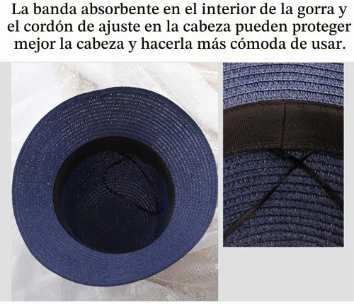 Vista 4 de Sombrero de paja de verano con protección UV, ala ancha, transpirable, visera de playa, sombreros para mujer Beige