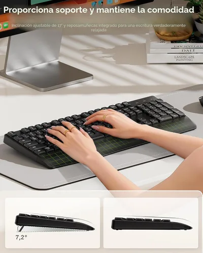 Vista 4 de Seenda COE200 - Combo de teclado y mouse inalámbricos Bluetooth con reposamuñecas USB/Bluetooth multi-device switching, quiet clicks, full