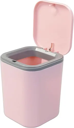 Vista 9 de Vababa Cubo de basura pequeño gris de 0.5 galones, mini bote de basura con botón