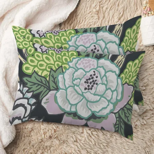 Vista 50 de Juego de 2 almohadas coloridas de estilo chinoiserie, color rosa intenso, azul real, peonía, floral, blanco, lino, estilo chinoiserie, para sofá
