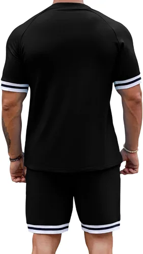 Vista 3 de Babioboa Conjunto corto de 2 piezas para hombre, conjunto deportivo de verano a la moda, casual, pantalones cortos, ajustado, deportivo, sudadera