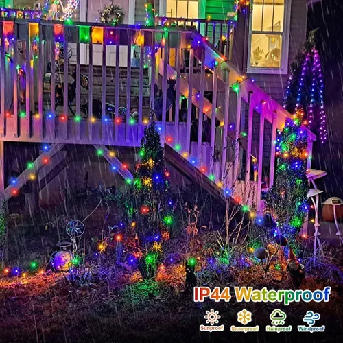 Vista 6 de QITONG Guirnalda de 500 luces LED de Navidad de 165 pies para exteriores, impermeable, luces multicolor con 8 modos, cable verde, luces parpadeantes