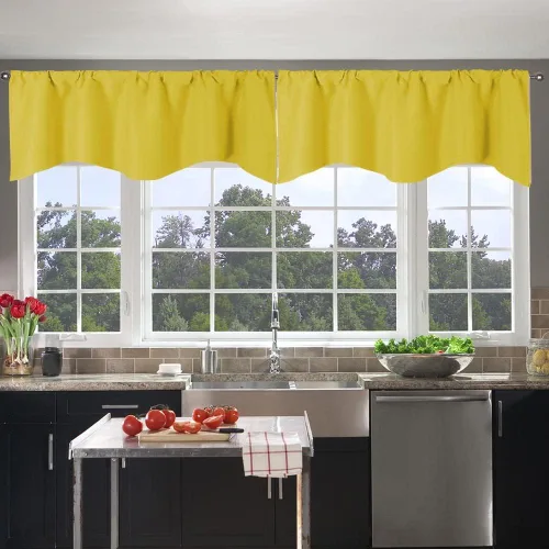 Vista 18 de Cenefa Blanco Puro Paquete de 2 - Cortinas de Liquidación para Sala de Estar, Baño y Dormitorio - Estilo Granja Festoneado, 18 Pulgadas de Largo