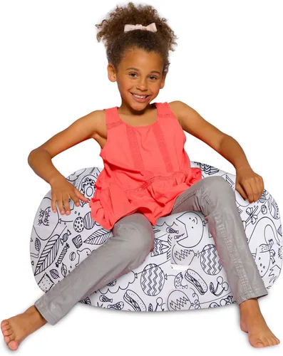 Vista 12 de Posh Creations - Sillón puff para niños, adolescentes y adultos, incluye funda extraíble y lavable a máquina, tamaño mediano de 27 pulgadas, lona