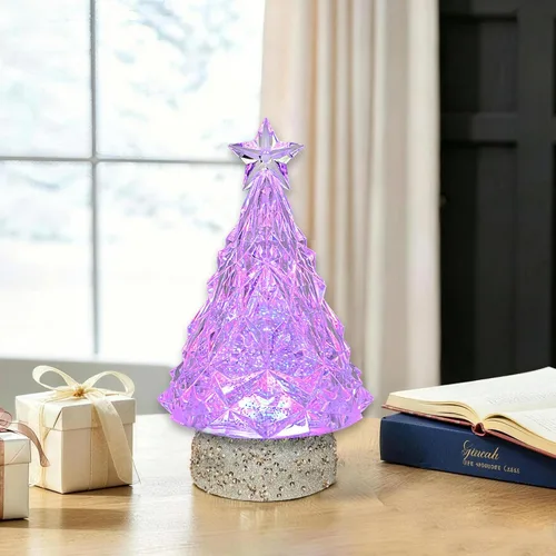 Vista 8 de Globo de purpurina de acrílico iluminado para árbol de Navidad de 9 Árbol base con purpurina dorada champán