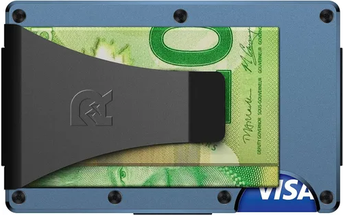 Vista 3 de The Ridge Slim Minimalist Money Clip RFID bloqueo Titanium - cartera mate cobalto