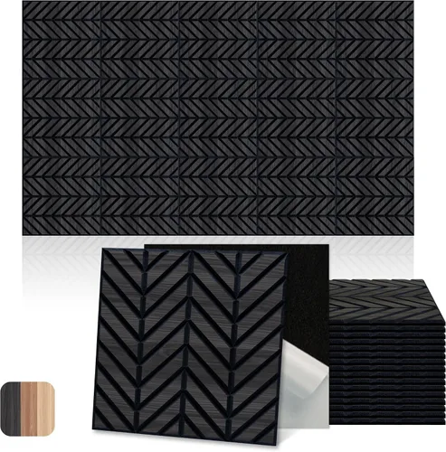 Vista 12 de Paneles acústicos, decoración de grano de madera de PVC, azulejos de pared con patrón tallado de 12 x 12 pulgadas, autoadhesivos para reducción