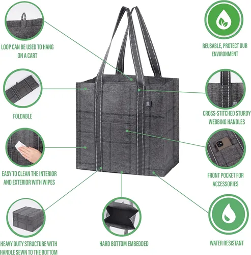 Vista 9 de VENO Paquete de 6 bolsas de compras reutilizables resistentes