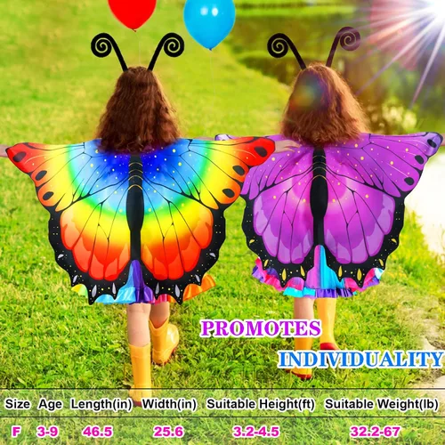 Vista 2 de iROLEWIN Kids Fairy Butterfly Wings for Girls Toddlers Dress-Up Costume Mask Tutu and Headband Sister Birthday Gifts Party