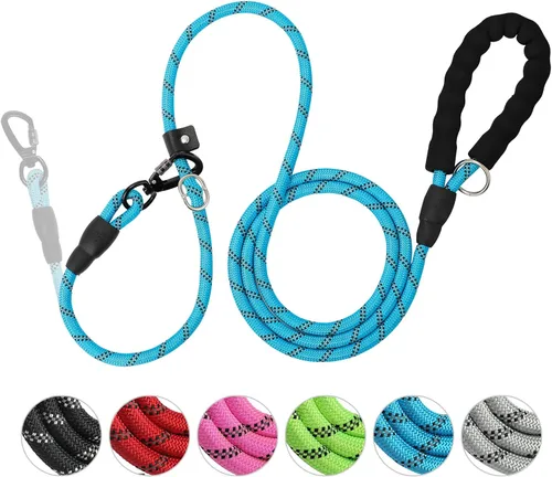 Vista 8 de Correa deslizante para perro de 6 pies, ajustable y desmontable con gancho de entrenamiento reflectante, cuerda trenzada sin tirones con mango