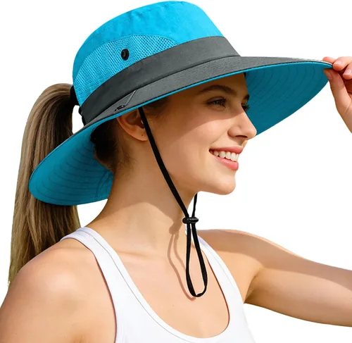 Vista 72 de Rosoz Sombreros de cola de caballo para mujer, protección UV, ala ancha 1 paquete-negro