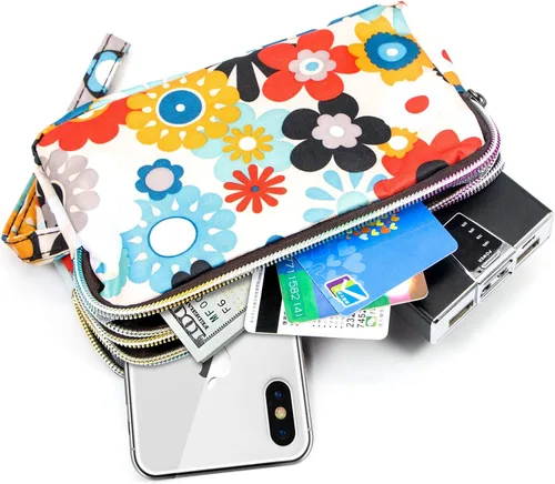 Vista 2 de BIAOTIE Cartera de pulsera de gran capacidad, Bolso de mano de nailon impreso impermeable para mujer