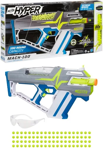 Vista 8 de Nerf Hyper Mach-100 - Lanzador totalmente motorizado, gafas, velocidad de hasta 110 FPS, fácil recarga