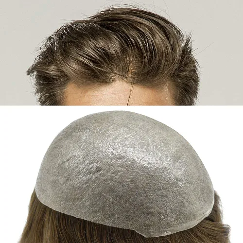 Vista 9 de Tupé para hombre, pieza de cabello humano real, sistema de reemplazo para hombres, piel ultrafina, para hombre, línea capilar natural, tupé para 17#