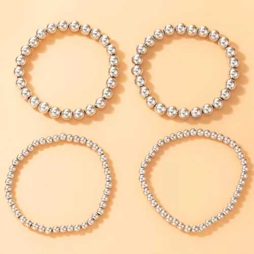 Vista 5 de Xerling 4 pulseras de cuentas doradas para mujer, pulseras de cadena de bolas de estrellas para adolescentes y niñas, pulsera elástica elástica