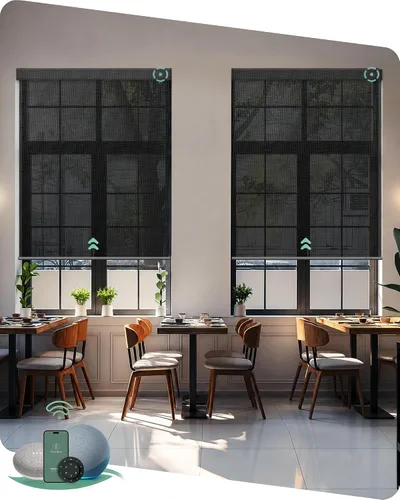 Vista 20 de Yoolax Persianas solares motorizadas que filtran la luz, persianas inteligentes con control remoto, funcionan con Alexa, persianas enrollables