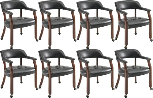 Vista 18 de LEEMTORIG Juego de 2 sillas de comedor con ruedas y brazo, sillas de comedor grandes con ruedas, silla de mesa de póquer de madera maciza, 26