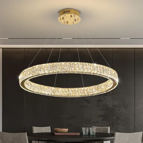 Vista 21 de Araña de Cristal LED Moderna Regulable de 8" Anillo Dorado Luminarias Colgantes para Isla de Cocina Comedor Sala de Estar
