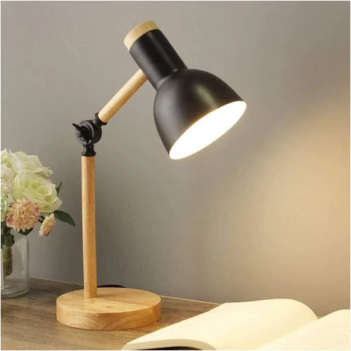 Vista 8 de Lámpara de escritorio moderna de madera con pantalla metálica ajustable - Lámpara de mesita de noche y negro para oficina, estudio, dormitorio