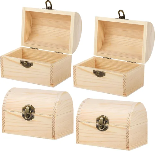 Vista 9 de Aodaer Cofre del Tesoro de Madera Sin Terminar Caja Decorativa de Pino con Tapa con Bisagras y Cierre de Seguridad Cajas de Madera Lisas