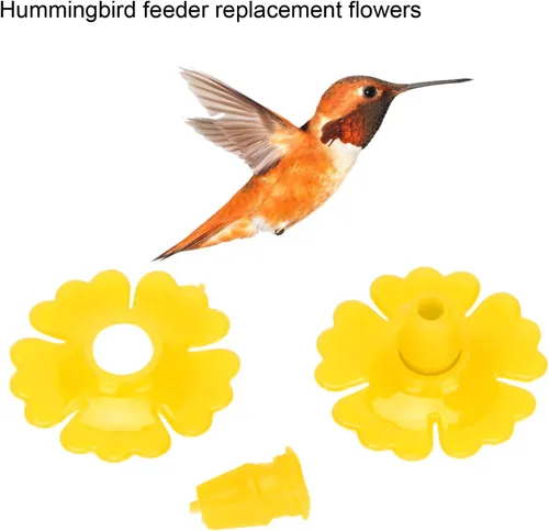 Vista 3 de 30 flores de repuesto para comederos de colibríes, piezas de repuesto para comederos colgantes, comederos de plástico para colibríes se adaptan a