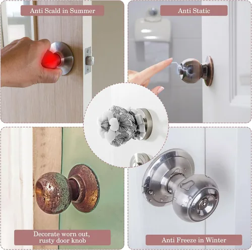 Vista 6 de TIESOME 2 PCS Fundas de Algodón para Pomos de Puerta con Diseño Floral, Funda Protectora de Pomo de Puerta Protectores de Pared Reutilizables