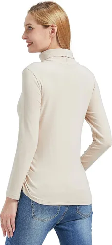 Vista 3 de Foucome Camisas de manga larga de cuello alto para maternidad, con forro polar, básicas, ajustadas, ropa interior térmica para embarazo