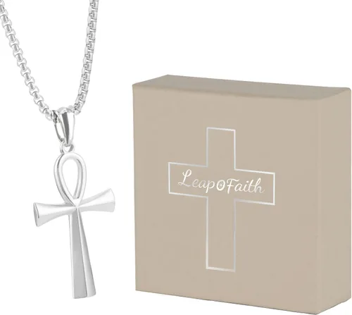 Vista 6 de Colgante de cruz para espejo retrovisor de coche, adorno colgante de acero inoxidable copto Ankh Cruz collar amuleto crucifijo joyería hombres niños