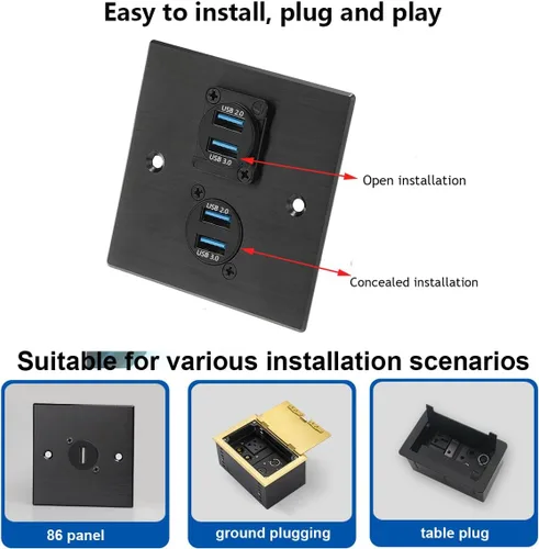Vista 5 de PENGLIN 2 adaptadores USB 3.0, doble USB macho a hembra, conector de montaje en panel, soporte de datos/cargador, para laptop, teclado, smartphone