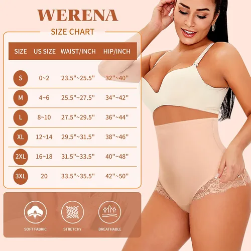 Vista 7 de Werena Tummy Control Thong Shapewear For Women Seamless High Waist Shaping Thong Panties Body Shaper Girdle Underwear