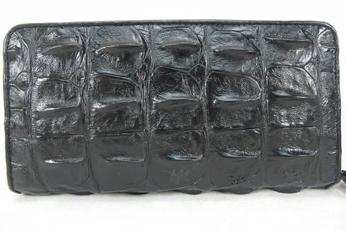 Vista 3 de PELGIO Cartera larga con cremallera de piel de cocodrilo auténtica, Negro -, Cartera con cremallera