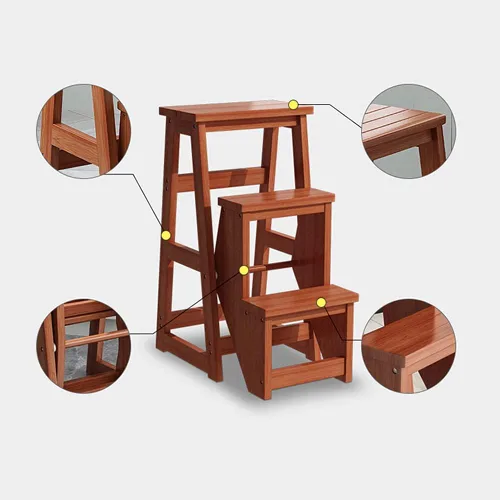 Vista 2 de Moderno taburete multifuncional para biblioteca, silla de biblioteca, silla plegable de madera para el hogar, carga máxima de 330.7 lbs Negro