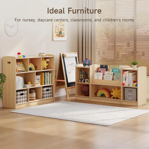 Vista 6 de ONBRILL Estantería Montessori de 8 cubos, estantería y organizador de almacenamiento de juguetes para habitación de niños, estantería de madera de 3