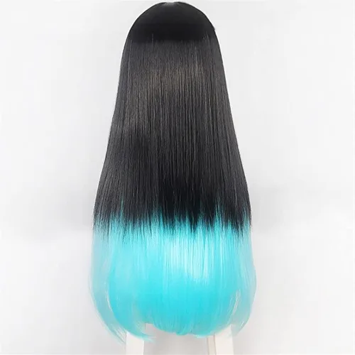Vista 3 de MAGGAZ Anime Cosplay Demon Slayer Wig Women Black Blue Gradient Two Ponytails Wig for Kimetsu No Yaiba Tokitou Muichirou Role Play Wigs with Wig Cap