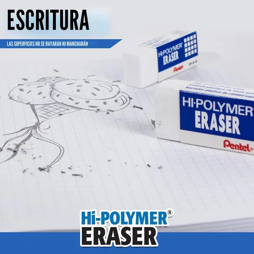 Vista 5 de Pentel Borrador de bloque de polímero, Super XL blanco, 1 paquete (ZEH99BP)
