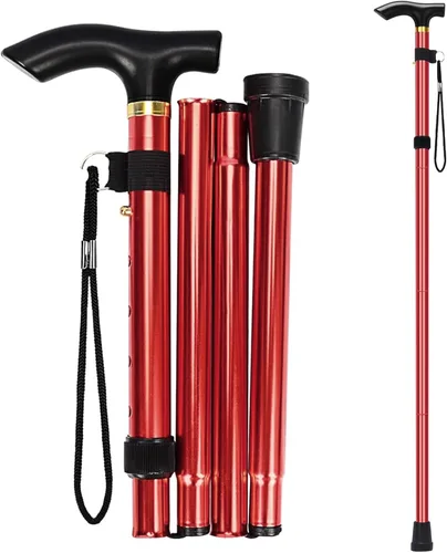 Vista 9 de Bastón plegable para hombre y mujer, portátil, ligero, altura ajustable de 5 niveles, caña plegable para personas mayores equilibrando la ayuda
