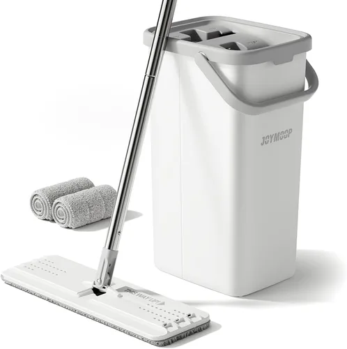 Vista 13 de JOYMOOP Juego de mopa y cubo con escurridor, mopa y cubo de piso plano sin manos, mopa de 60" con 3 almohadillas de microfibra reutilizables, uso
