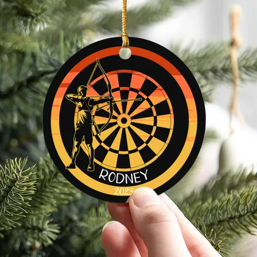 Vista 5 de Adorno personalizado de tiro con arco de Navidad 2025, adorno de Navidad con arco y flecha, regalo con nombre de arquero, año, adorno de jugador