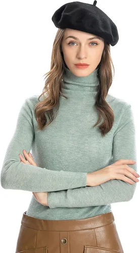 Vista 2 de ZLYC - Boina francesa de lana unicolor para mujeres y niñas