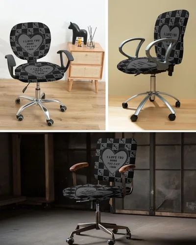 Vista 6 de Office Chair Cover Heart Design Pattern Protective Stretchable Universal Computer Chair Covers I Love You Stretch Rotating Chair Slipcover