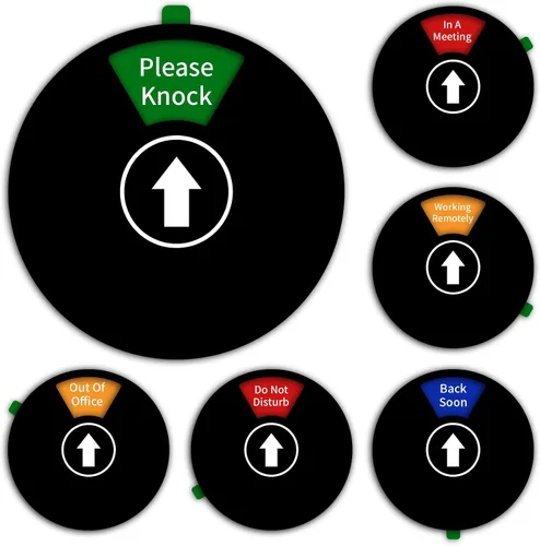 Vista 10 de Señales para Puerta de Oficina, Letrero de "No Molestar/Fuera de la Oficina/Por Favor Llame/En Reunión" en Negro (Negro, 4 Modos)
