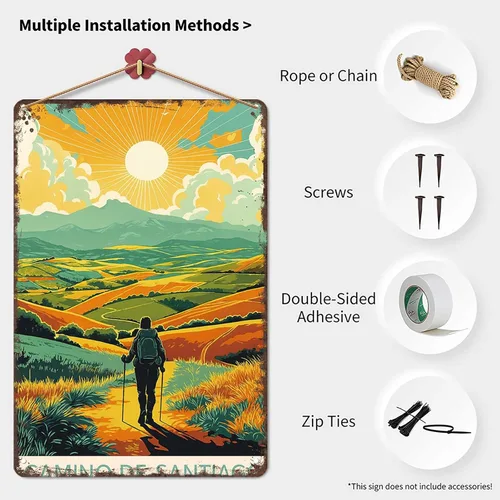 Vista 3 de Cartel divertido cartel de metal de aluminio de 8 x 12 pulgadas Camino de Santiago Journey, pintura de decoración de pared para el hogar