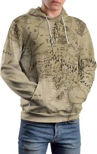 Vista 6 de Bagea-Ka Sudadera con capucha unisex con estampado de mapa de la Tierra Media con bolsillos, estampado 3D para hombres y mujeres