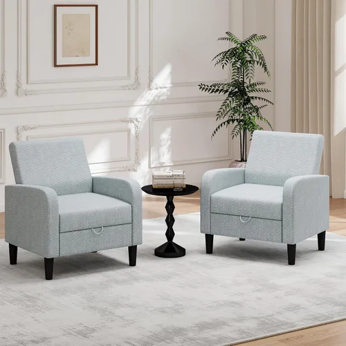 Vista 12 de DAGONHIL Silla de Acento para Sala de Estar, Silla Tapizada de Lectura para Dormitorio, Sillón de Tela de Lino, Sofá Individual para Sala de Azul