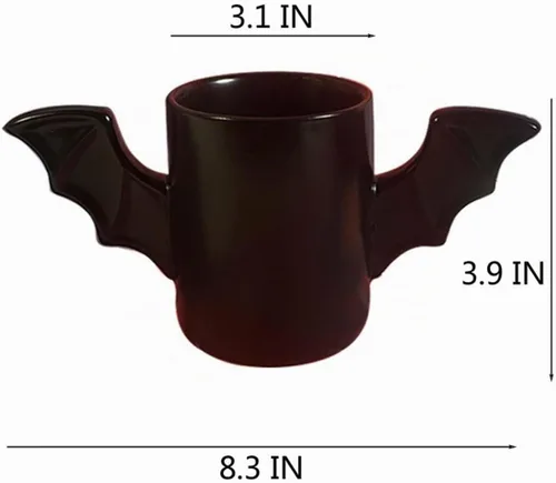 Vista 2 de Taza de café de cerámica formada murciélago creativo, tazas de agua con diseños peculiares, tazas de té de moda (murciélago)